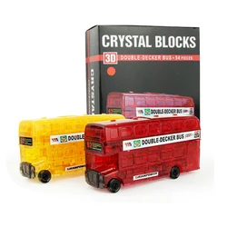 Divertido 3d quebra-cabeça de cristal para crianças mini diy 54 pçs ônibus de dois andares modelo de aprendizagem brinquedos educativos para adulto presente de natal