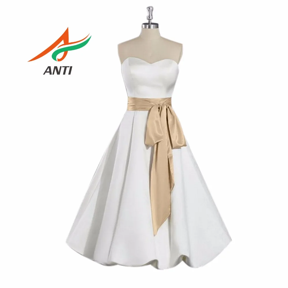 ANTI Elegant A-Line Wedding Dress 2019 Sweetheart Sleeveless Sashes Robe De Mariage Bride Gowns Vestido De Noiva Knee-Length