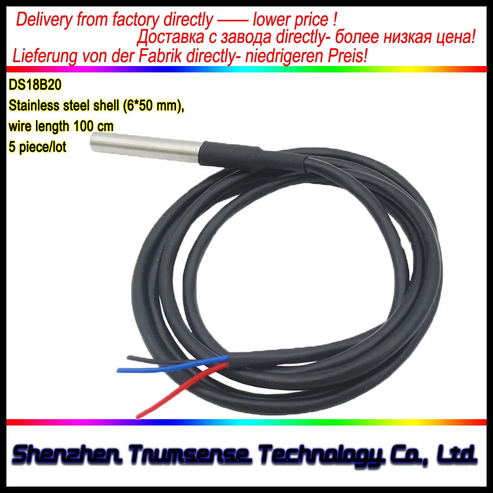 Waterdicht DS18B20 TEMPERATUURSENSOR Sensor Rvs Shell 6*50mm Kabel Lengte 1 M