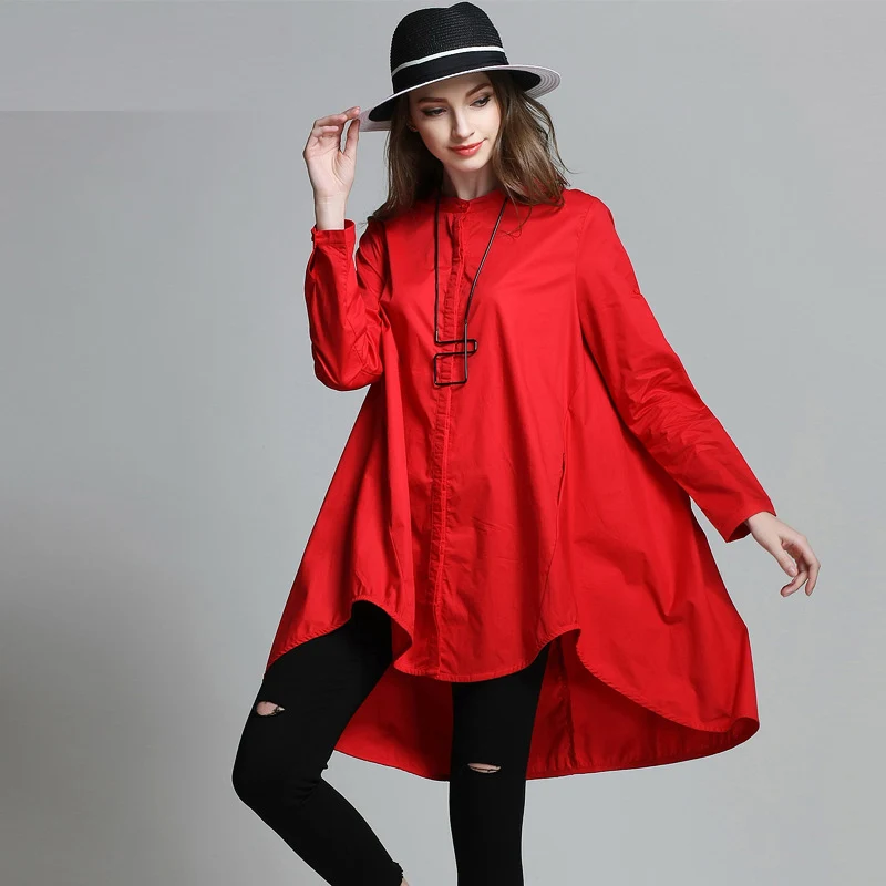 Loose Long Sleeve Shirts for Women, Casual Maternity Shirt, Red and Black, Plus Size, Spring Clothing, New Fashion, L to 4XL