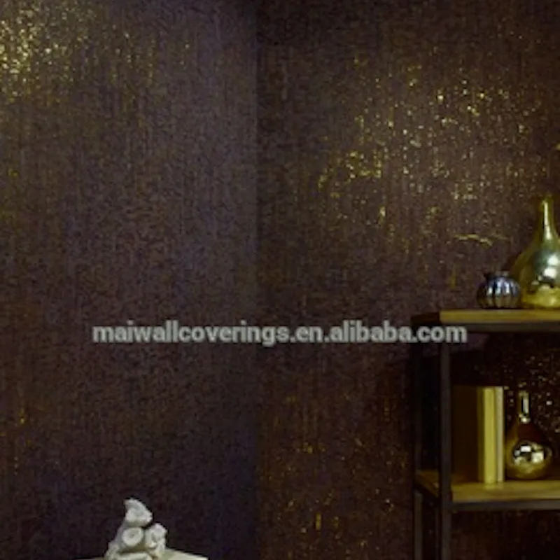 

21018 New Dark Brown Wood With Golden Foil Sound Proof Wallpaper For Living Room Decoration