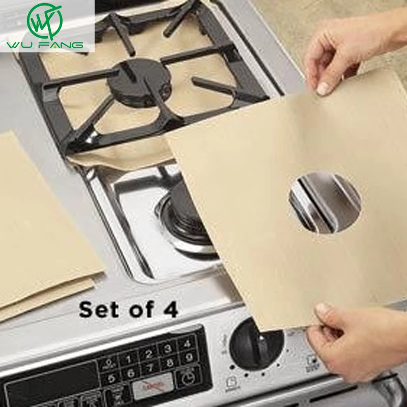 4pcs/lot Stovetop Reusable Aluminum Foil Gas Stove Protectors Cover Liner Non Stick Silicone Dishwasher Safe kitchen supplies