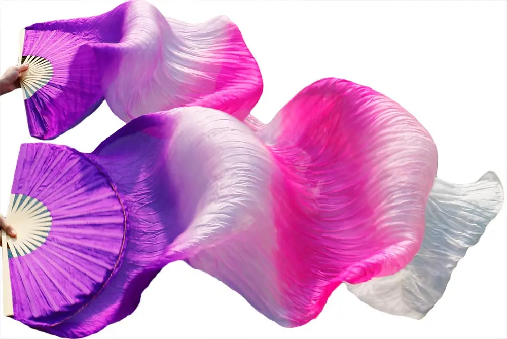 100% Silk High Quality Chinese Silk Dance Fans 1 Pair Belly Dance Fans Handmade Dyed Purple+Light purple+Rose+Pink+White 5 Sizes