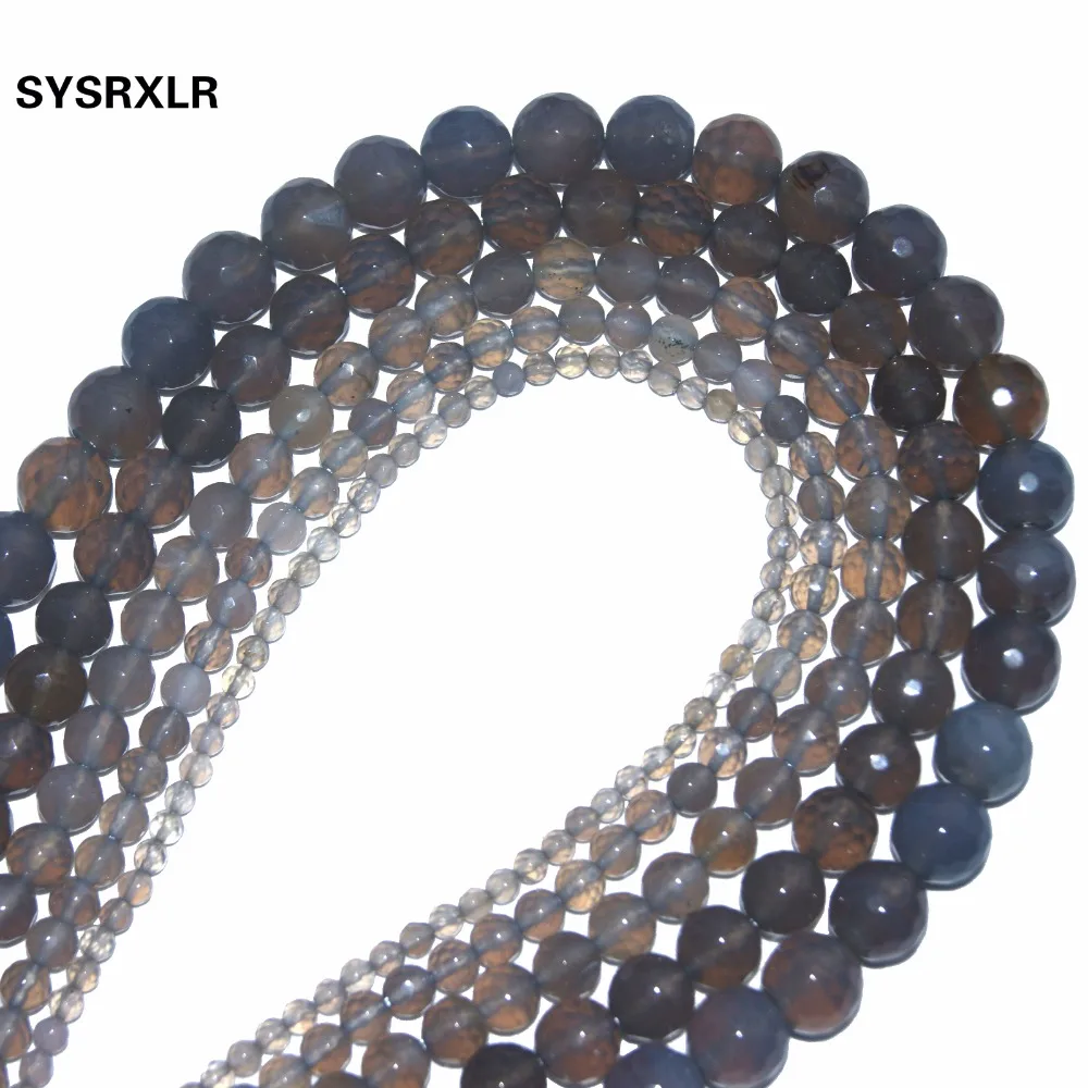 Wholesale Charm Faceted Gray Agat Natural Stone Beads For Jewelry Making DIY Bracelet Necklace 4 6 8 10 12 MM Strand 15.5'' image 5