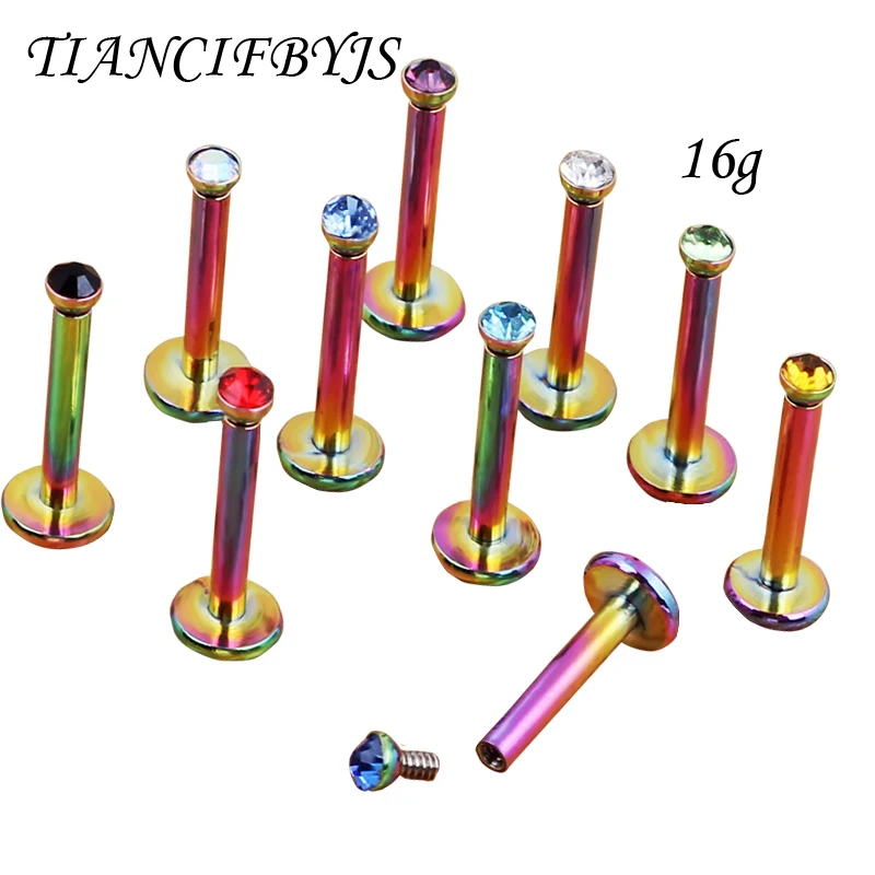 

Stainless Steel Ball Top Lip Studs Tragus Ear Rings Monroe Bars Labret Rainbow internally Cartiltage Earrings