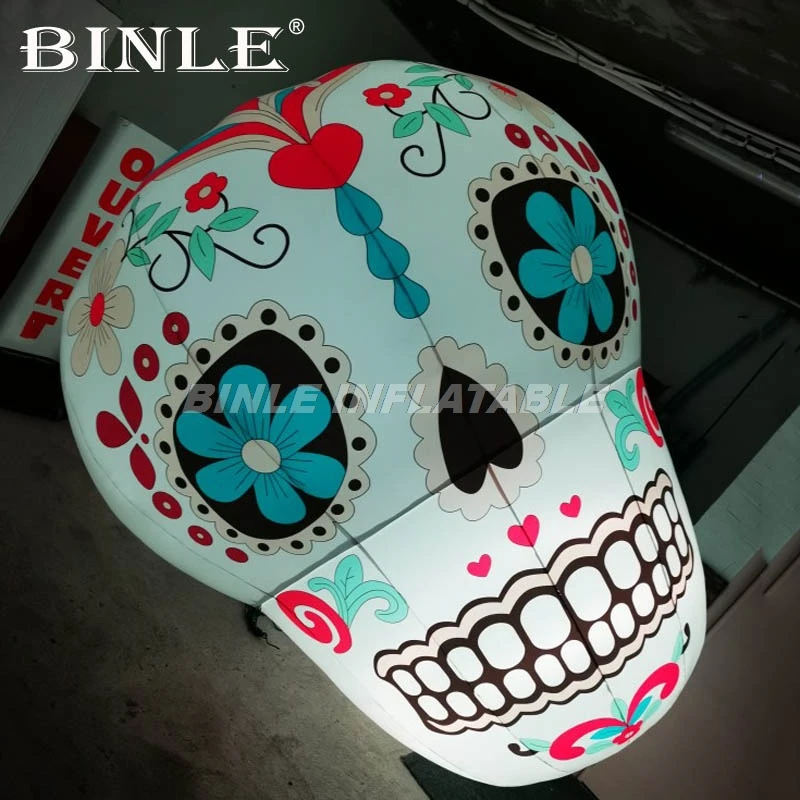 Customized colorful LED Halloween inflatable skull head skeleton decoration for party use