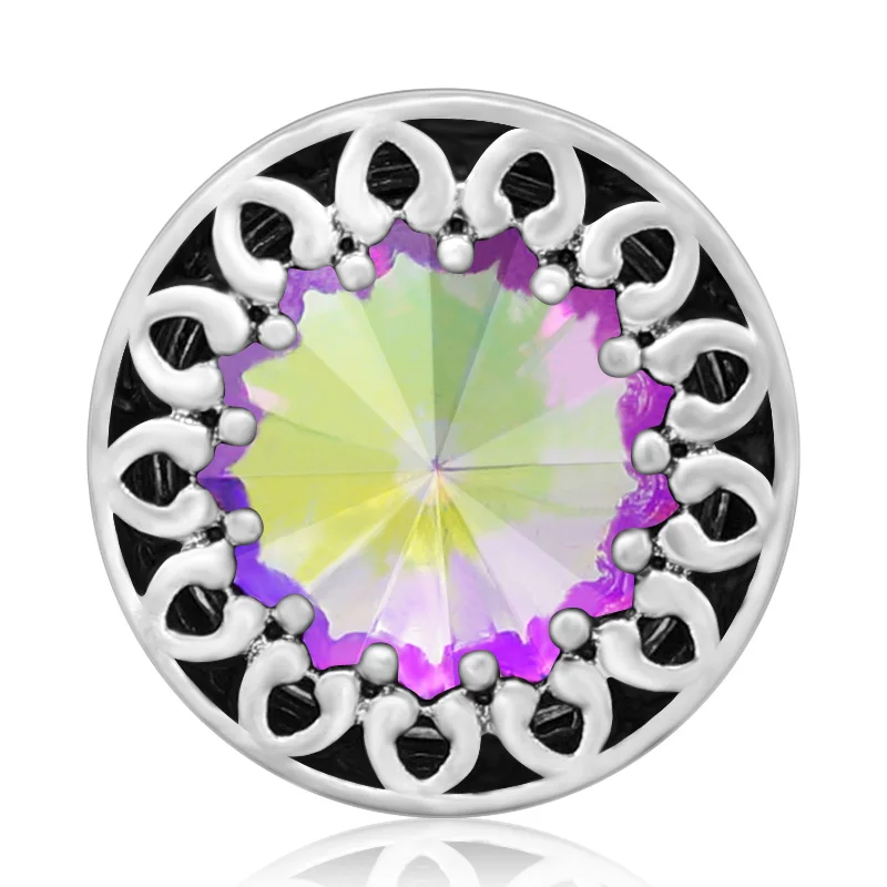New Beauty Rhinestone Round Flower Hollow Crystal 18mm snap buttons fit 18mm snap necklace jewelry wholesale KZ3414 Women Gift