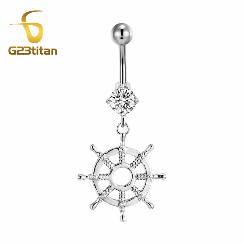 Summer Beach Jewelry Silver Color Anchor Navel Rings Men Women 14G Titanium Barbell Belly Button Bar Body Piercing Accessories