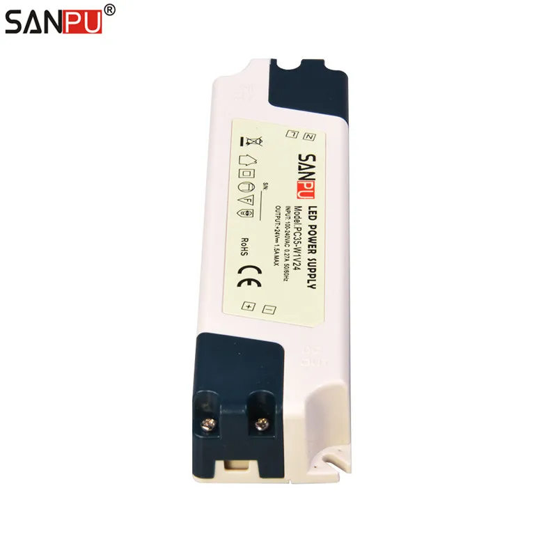 SANPU SMPS LED Driver Power Supply 24V DC 35W 1.45A Plastic IP44 Indoor Use Constant Voltage AC-DC Transformer for LED Tapes 28W