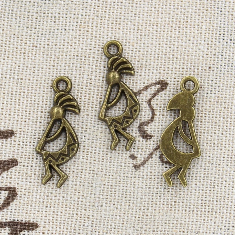 30pcs Charms Native Kokopelli 24x9mm Antique Bronze Silver Color Pendants Making DIY Handmade Tibetan Bronze Jewelry