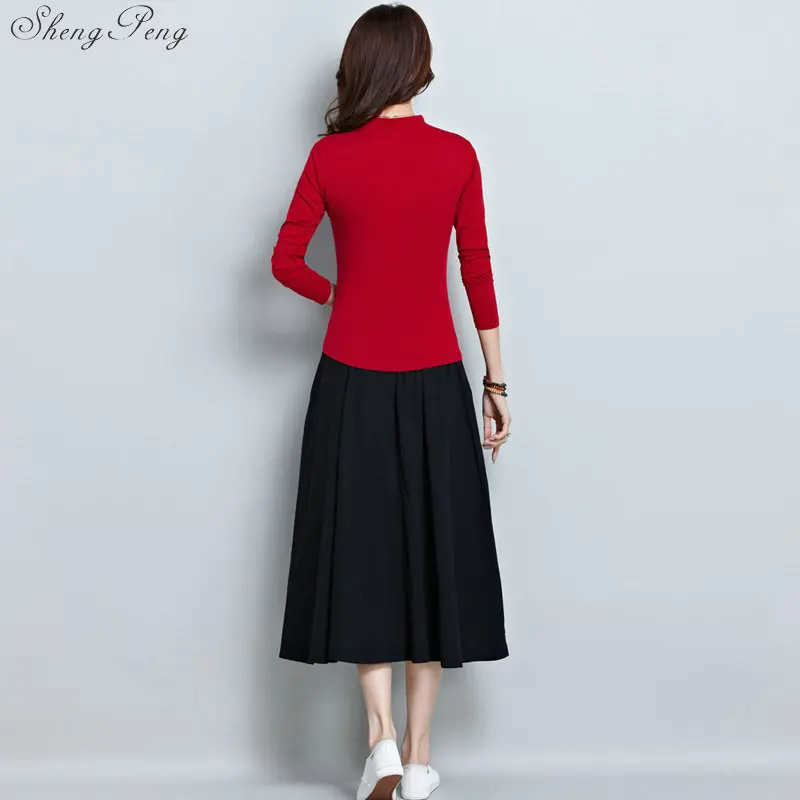 Chinese oriental women two piece set spring fall pantsuit women vintage floral print elegant ladies skirt suit Q458