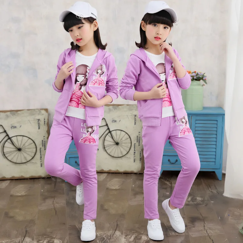 Girls Clothing Set Spring Fall Fashion Girls Clothes Sports Suit Children 3 Pcs Teenage Kids Tracksuits 4 6 8 10 12 14 15 Years