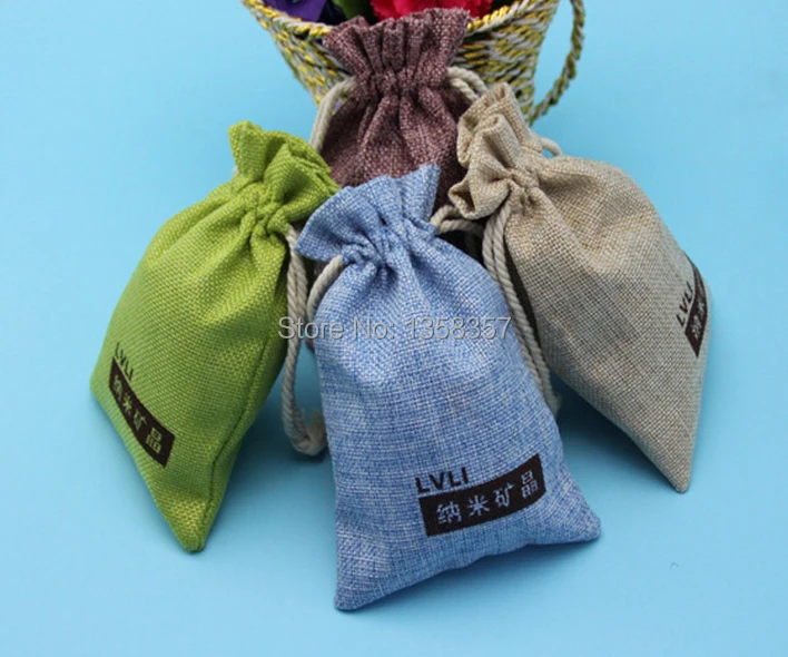 100pcs/lot wholesale jute/linen/flax drawstring gift bags for toiletry/coffee beans packaging,Size be customized,Various colors