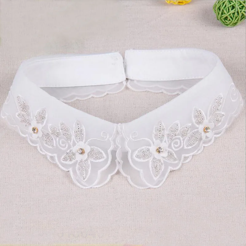 

New pearl decorative white spring autumn fashion shirt lace sweater Elegant beaded fake false collar choker detachable collars