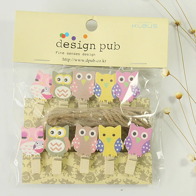 10pcs 35x7mm Owl Lovely DIY Wood Clothes Pegs Clothespin Clips Office Party Decoration Accessories Photo Hanging Pegs Creative