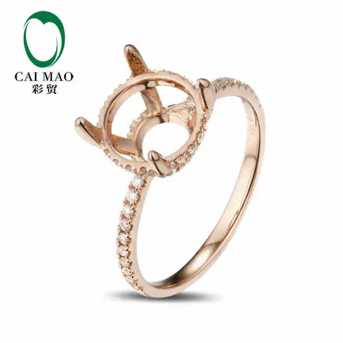 CaiMao Round cut Semi Mount Ring Settings &  0.32ct  Diamond 14k Rose Gold Gemstone Engagement Ring Fine Jewelry