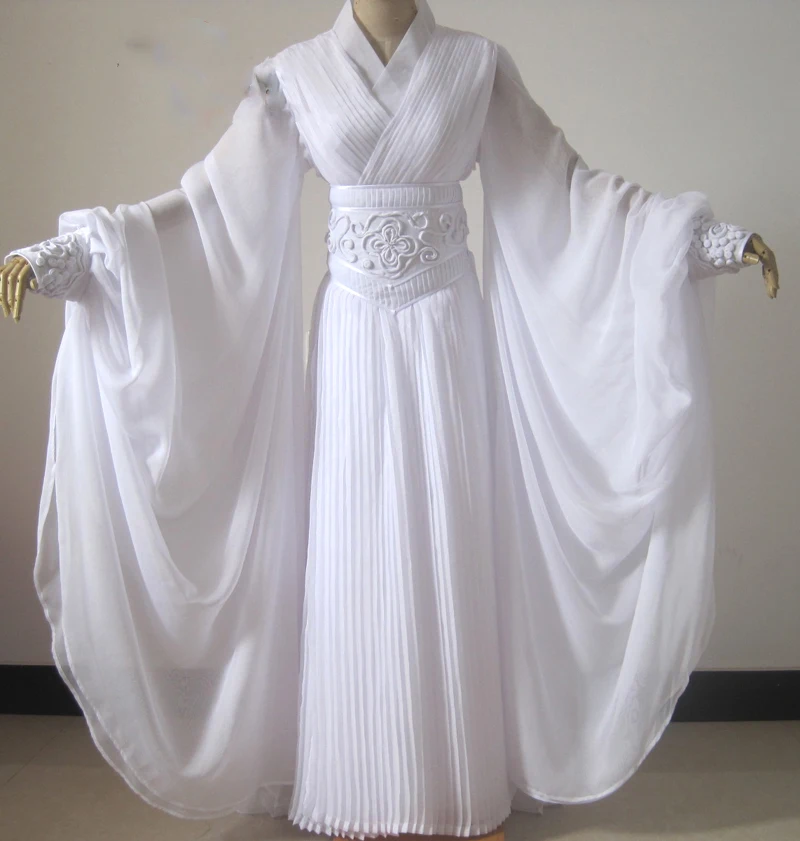 Liu YiFei Embroidery White Dragon Fairy Costume for TV Play The Condor Heroes Xiao LongNv Drama Costume Hanfu