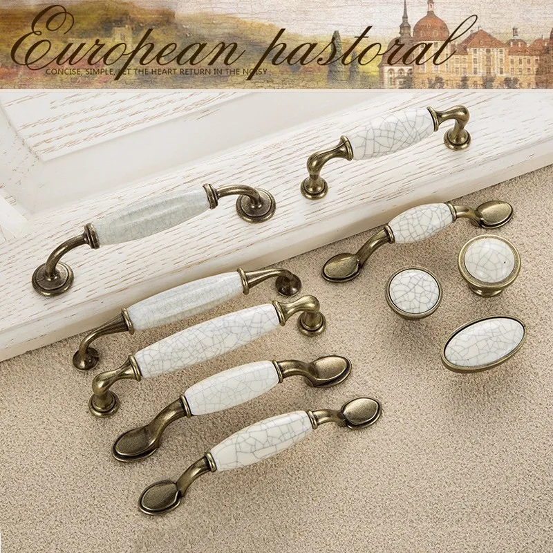 Ceramic Door Handles Antique Crack Kitchen Cabinet Handles Vintage Handles Knobs and Pulls Metal Furniture Handles Drawer Pulls