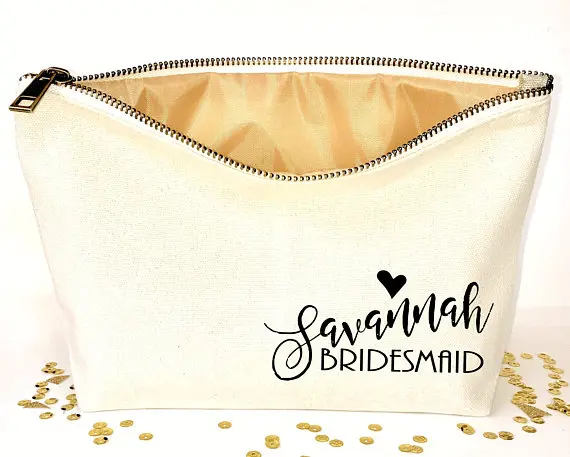 Personalised name date Bridesmaid Gift Make Up comestic Canvas Bags Maid of Honour Gift for Bridal Party Bags zipper pouches