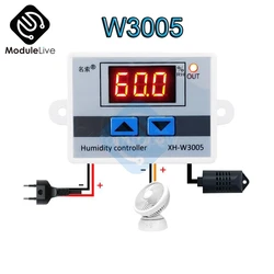 W3005 220V 12V 24V Digital LED Display Humidity Controller Hygrometer Temperature Control Switch Hygrostat  SHT20 Sensor Probe