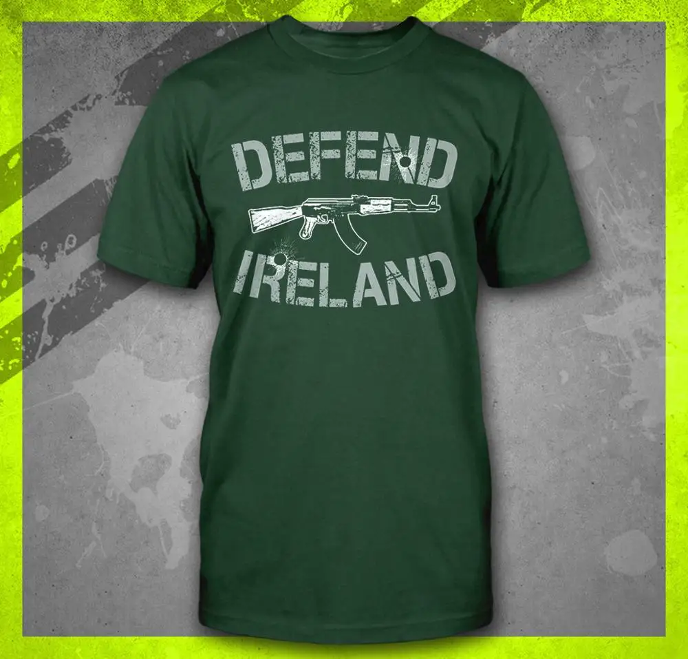 Defend Ireland Ak47 Rifle Irish Military Hooligan Soccer Pro Gun T-Shirt Homme 2019 New Hip-Hop Cotton Leisure Streetwear Tees