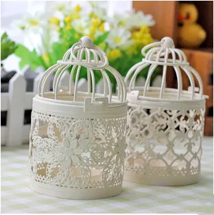 Vintage White Decorative Cages Metal Bird Cage Candlestick Zakka Tea Candle Holder Table Decoration and Accessories 12pcs/lot