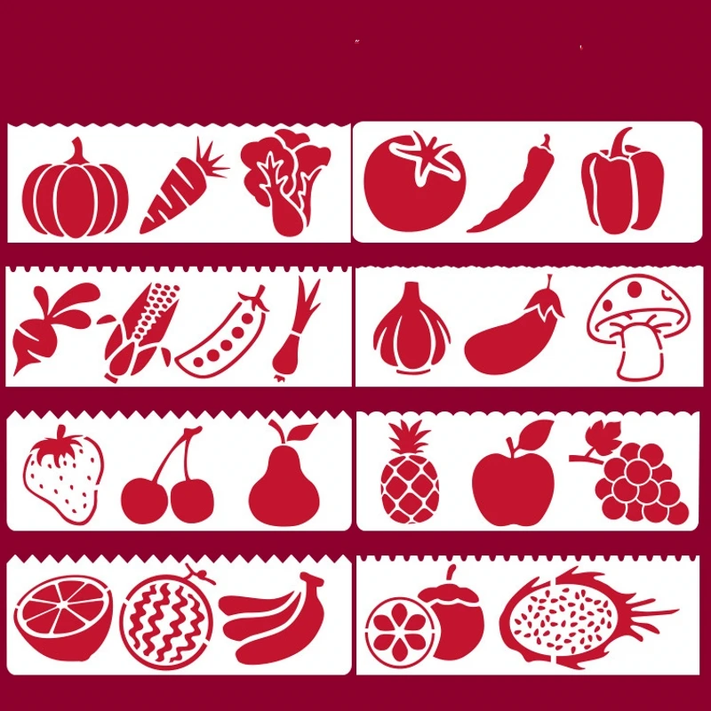 8Pcs/Set 17*6cm Vegetable Fruit DIY Layering Stencils Wall Painting Scrapbook Coloring Embossing Album Decorative Card Template