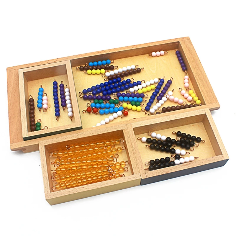 Montessori Kids Toy Wood Addition Snake Games Toys Plastic Beads with 3 Wooden Box Learning Educational Preschool Teaching Aids