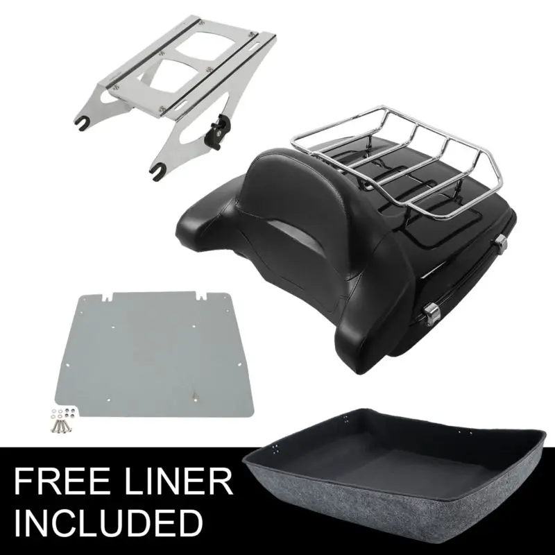 

Chopped Pack Trunk W/ Latch Mounting Rack +Backrest For Harley Tour Pak Touring Road King FLHX 14-18