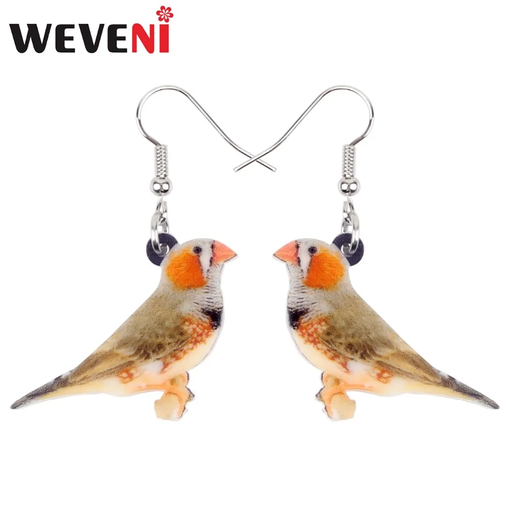 WEVENI Acrylic Lovley Zebra Finch Bird Earrings Big Long Dangle Drop Fashion Jewelry For Women Girls Kid Gift Animal Accessories