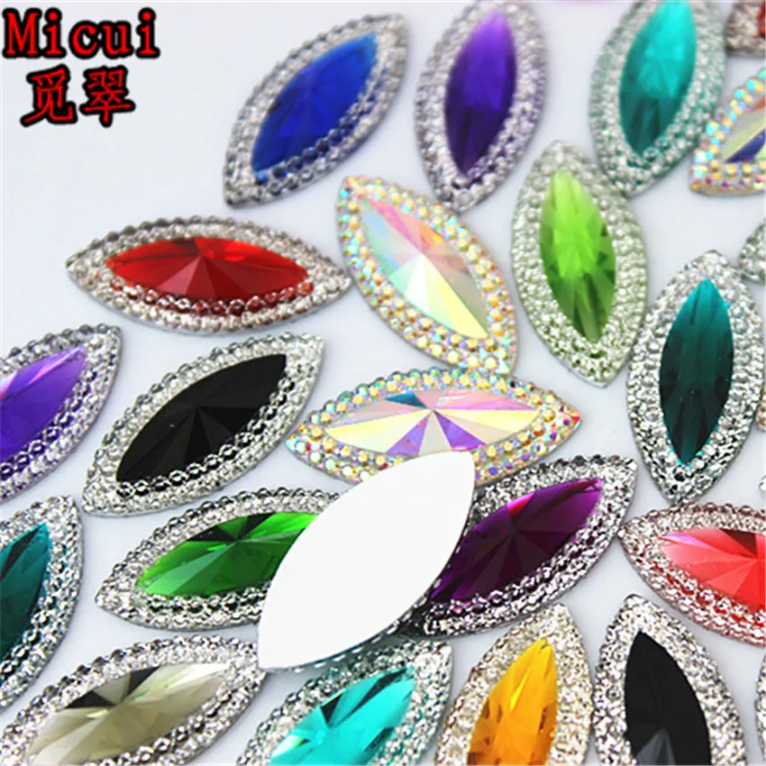 Micui 50pcs/bag 11*24mm Dual color Horse eye Resin Rhinestone Crystal Flat Back stones for Wedding Decoration MC471