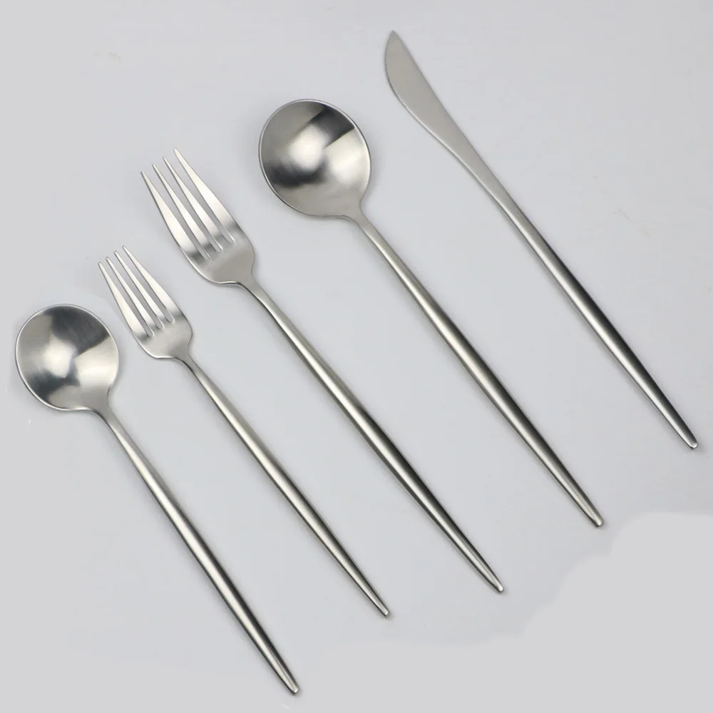 30-Pieces Silver Stainless Steel Cutlery Set Matte Dinner Knife Table Fork Teaspoon Tableware Dinnerware Set Servic for 6