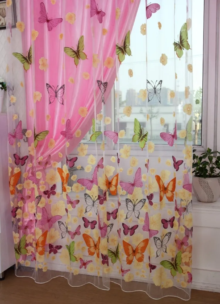 Butterfly shower Curtain yarn Tulle Curtains For Living room Door Window Curtain Screening Valance bedroom shower curtain