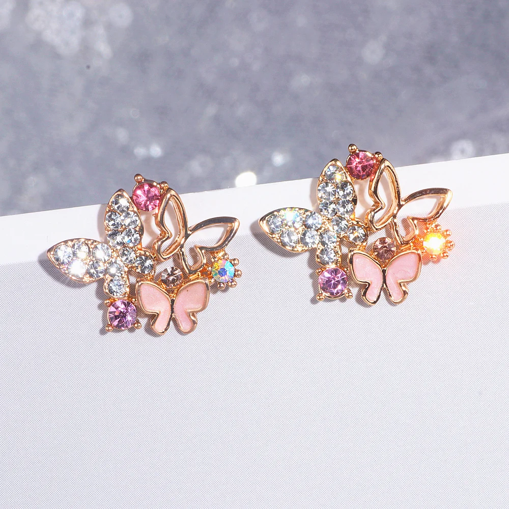 Elegant Cute Hollow Shiny Colorful Crystal Butterfly Stud Earrings For Women Girls Fashion Jewelry Women Earrings Brincos WX201