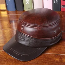 2018 Spring Man Genuine Leather Baseball Caps Male Casual Cowhide Hat Earmuffs Warm Adjustable Hats 3 Colors  B-7252