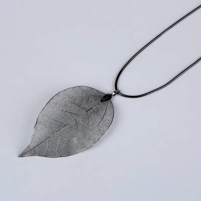 LOVBEAFAS Unique Natural Real Leaf Choker Pendant Necklace For Women True Leaves Shape Filigree Vintage Necklace Jewelry Gift