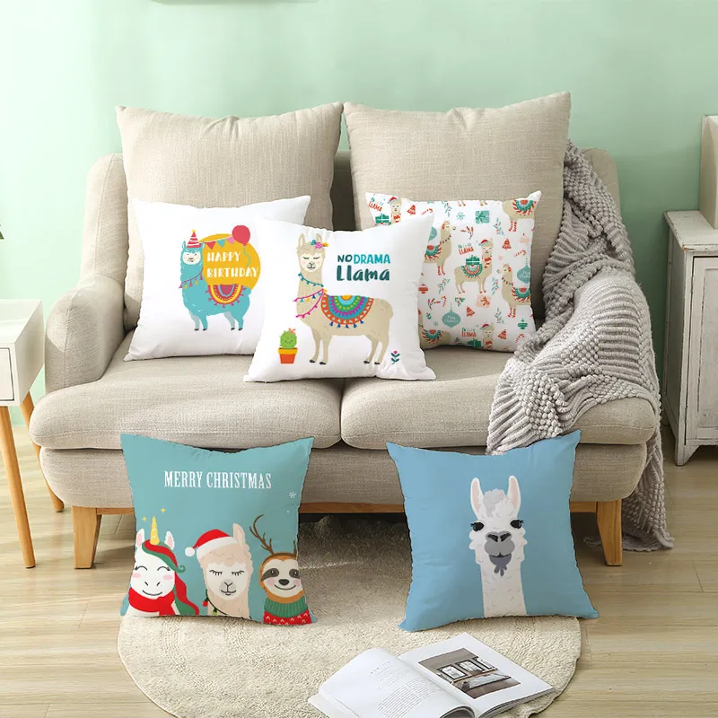 Cute Cartoon Alpaca Cushion Cover Creative Alpaca Decorative Pillowcase Alpaca Throw Pillow Case Case For Sofa Cushion Cover