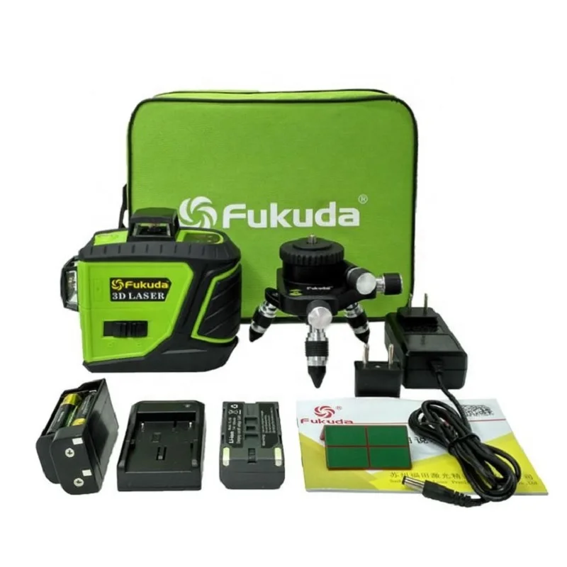 Fukuda 12 linhas de nível laser feixe verde 3d nível laser vertical horizontal auto-nivelamento cruz laser nivel nível