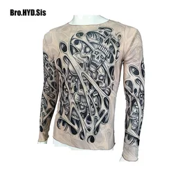 Funny Men's Skull Tattoo T-shirts Long Sleeve Elastic Modal Thin Women Tops All Over Print Tattoo Shirts Camisetas de Tatuajes