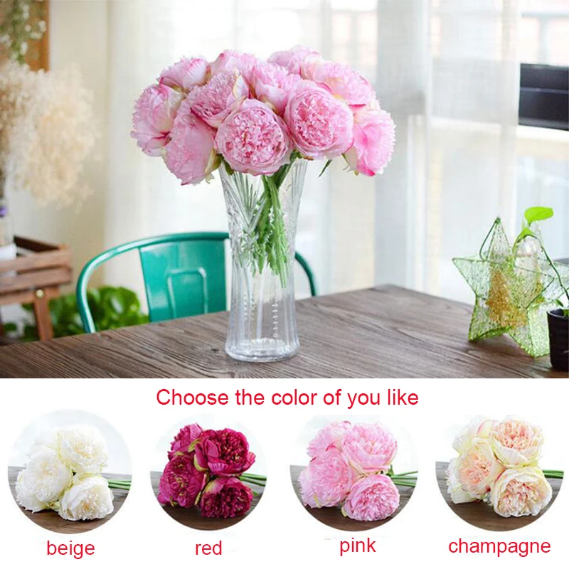 5 Heads Artificial Flowers Peony Bouquet Silk Peony Flowers Bridal Bouquet Fall Vivid Fake Flowers For Wedding Home Decoration