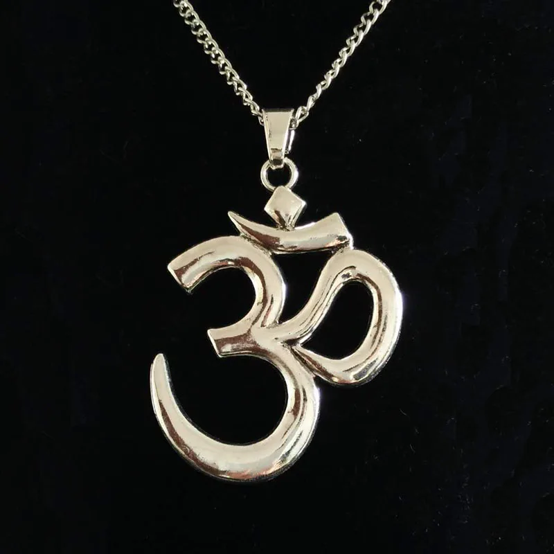 1 x Tibetan Silver Large Abstract Hindu OM AUM Symbol Yoga Buddhist Pendant Necklaces On Long Chain Lagenlook 34\