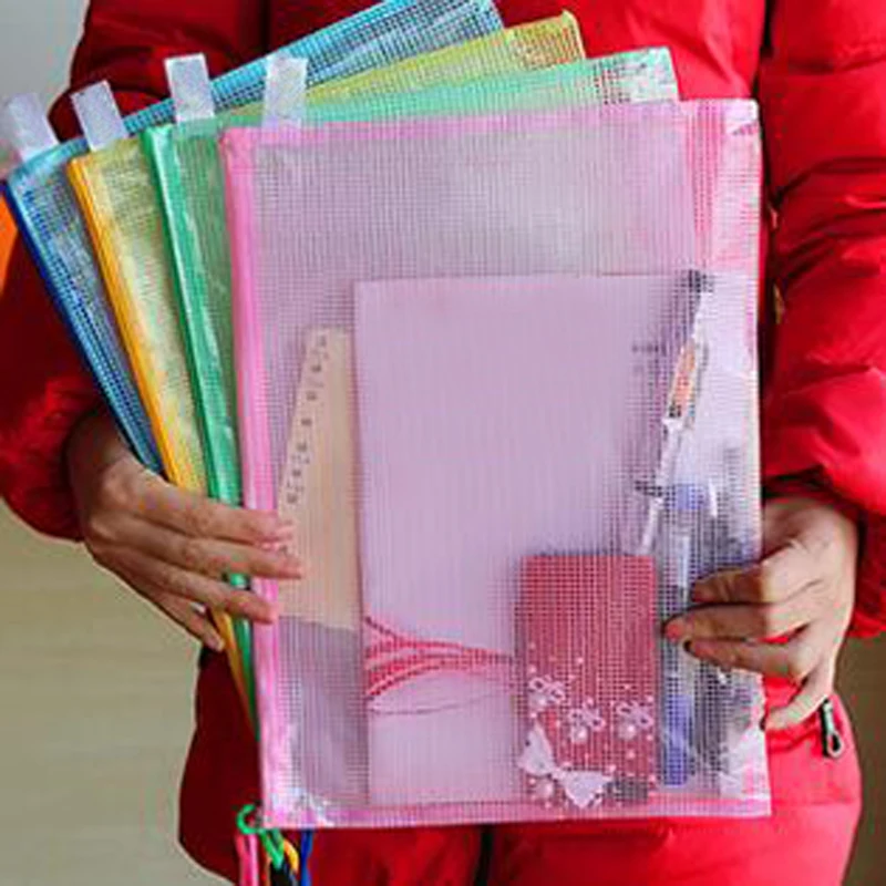 10 pcs/lot Pen bags Gridding Waterproof Zip Bag Document Pen Filing Products Pocket Folder Office & School Supplies Plastic Bag