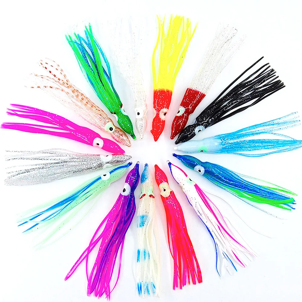 5pcs 12cm Soft Plastic Octopus Fishing Lures For Jigs Mixed Color Silicone Squid Skirts Octopus Artificial Jigging Bait