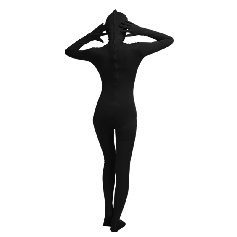 Ensnovo-body Zentai negro para mujer y hombre, traje de nailon y LICRA, medias de piel abierta con ojos, disfraz de Cosplay para fiesta de Halloween