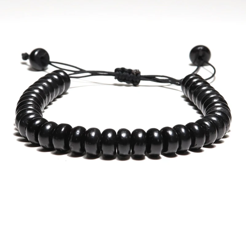 سوار الخشب الطبيعي أوم قابل للتعديل اليوغا التأمل الصلاة مجوهرات اكسسوارات بوذا الرونية مضفر براكليت هدية له