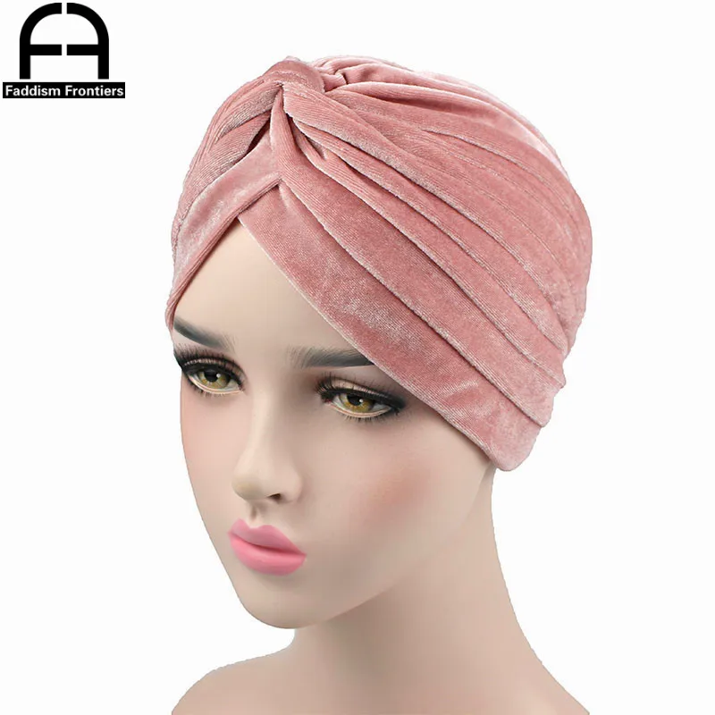 High Quality Women Velvet Turban Casual Vintage Double Stretchy Turban Headband Headwear Muslim Turbante Hijab Hair Accessorics