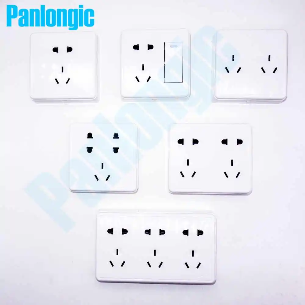 Surface Mounted Pure White 86 Type Wall Socket Panel Outlet Electric 10A Electrical Plugs Sockets with 2 Holes & 3 Holes