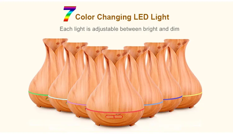 Tuya เครื่องกระจายกลิ่นหอมไฟฟ้าอัลตราโซนิค, เครื่องทำความชื้นในอากาศลายไม้, เครื่องทำไอน้ำมัน Essential 400มล.