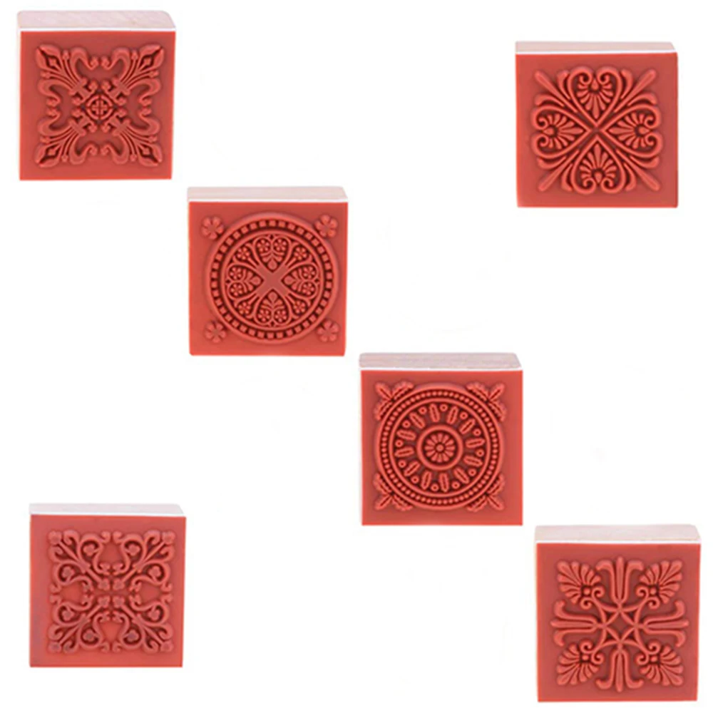 Wooden Retro Square Stationery Floral Stamp Seal Lace Decoration Flower Pattern Retro Paper Rose Stamp Block Carving Stamp