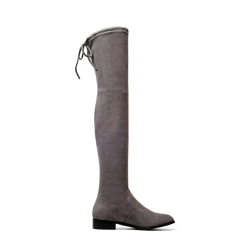 ESVEVA 2020 Over The Knee Boots Square Med Heel Women Boots Sexy Ladies Lace Up Stretch Fabric Fashion Boots shoes Size 34-43